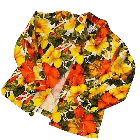 COLDWATER CREEK NWOTS RETRO 70S YELLOW FLOWER DENIM JACKET SZ XLP - Picture 13 of 13